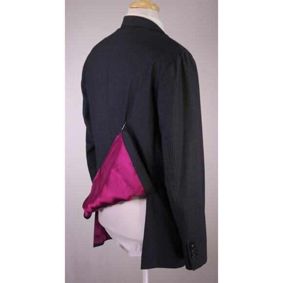 Domenico Vacca Black Purple Pink Striped 2B Wool Cashmere Suit 42L - Picture 8 of 11